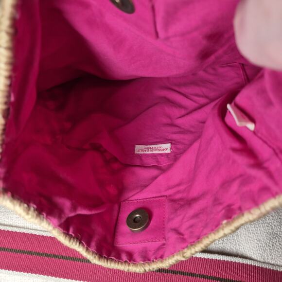 American Eagle Outfitters Jute Crochet Bag With Pink Lining Crossbody - Picture 5 of 6